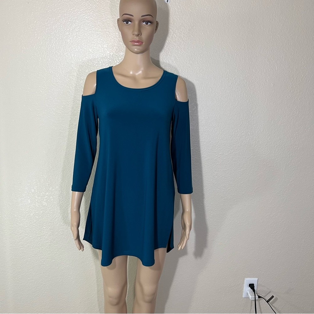 Sympli Teal Cold-Shoulder Tunic Top